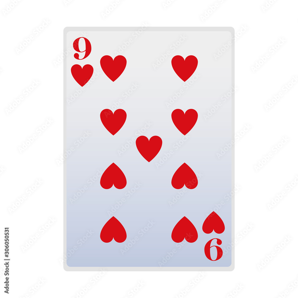 nine of hearts card icon, flat design nine of hearts card icon, flat design
