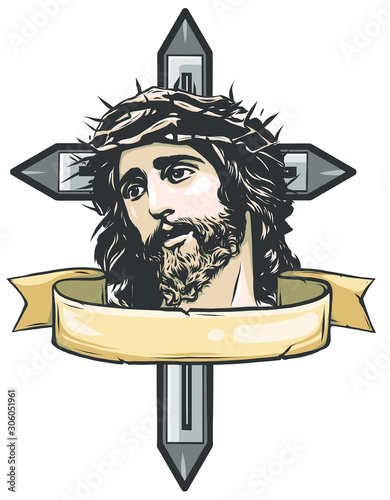 Jesus Christ face, art vector design illustration
