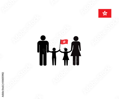 ็้Hong kong family with hongkong national flag, sign symbol background, vector illustration.