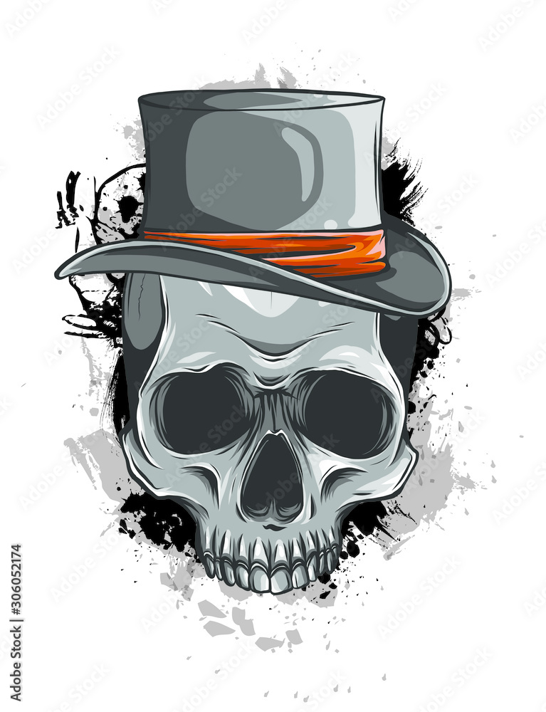 Cowboy skull wearing a stylish brown fedora hat Stock Vector | Adobe Stock