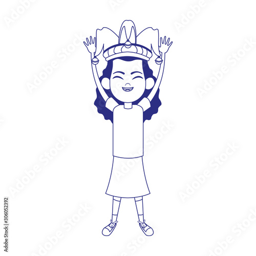 cartoon girl with jester hat icon, flat design