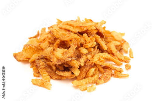 Fried Onions for Green Bean Casserole or Salad Garnish a White Background