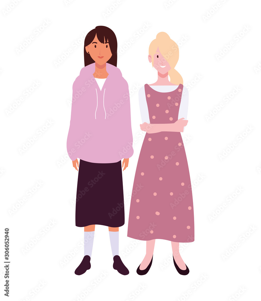 women standing with different poses on white background women standing with different poses on white background
