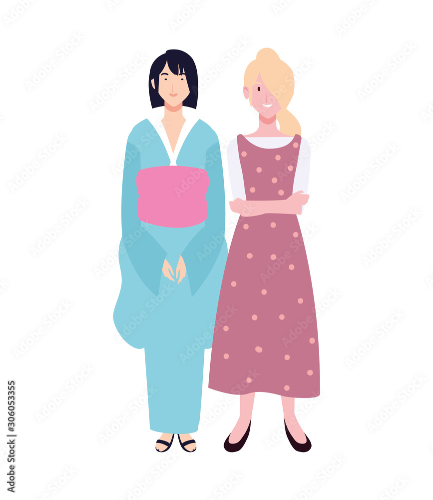 women standing with different poses on white background women standing with different poses on white background