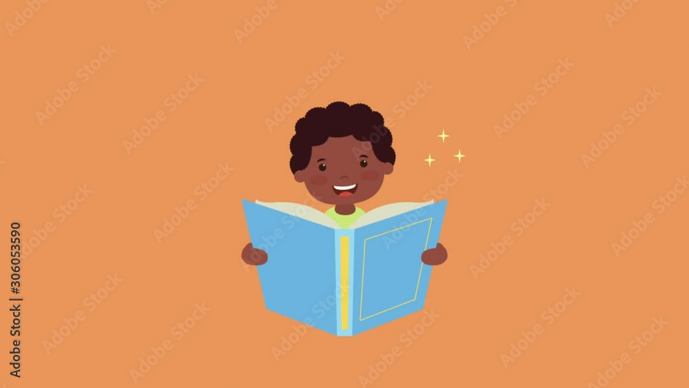little afro boy reading book