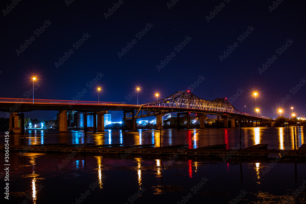 Tennessee River Bridge in Decatur Alabama at Night