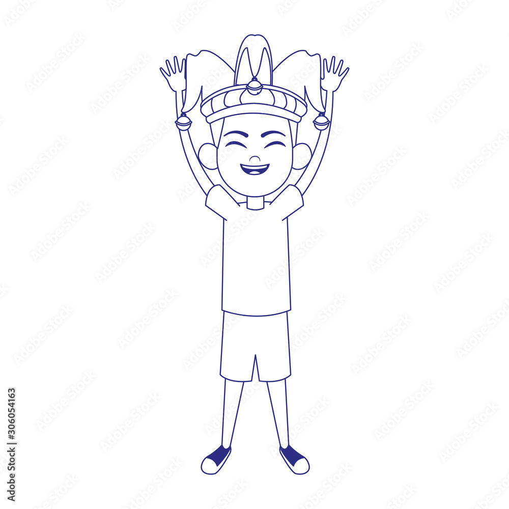 happy boy with jester hat icon, flat design