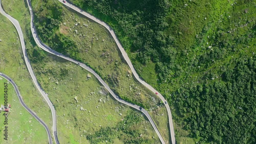 Amazing view over Furka pass in the Swiss Alps from above - aerial photography Amazing view over Furka pass in the Swiss Alps from above - aerial photography