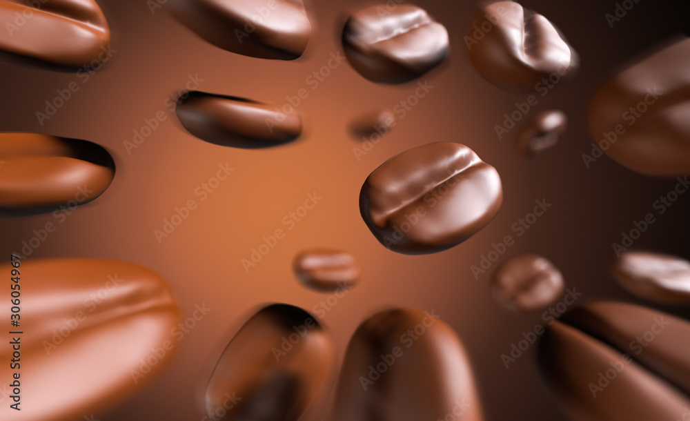 Fototapeta premium Flying Roasted Coffee bean,