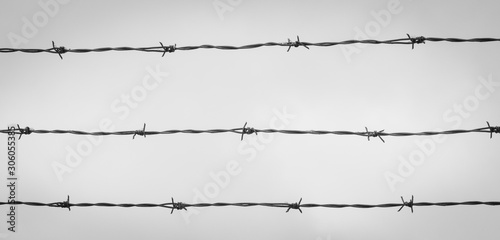 Barbed wire on chain link fence