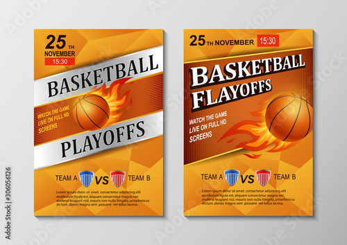 . Basketball tournament, flyer with basketball ball posters design template. Vector illustration