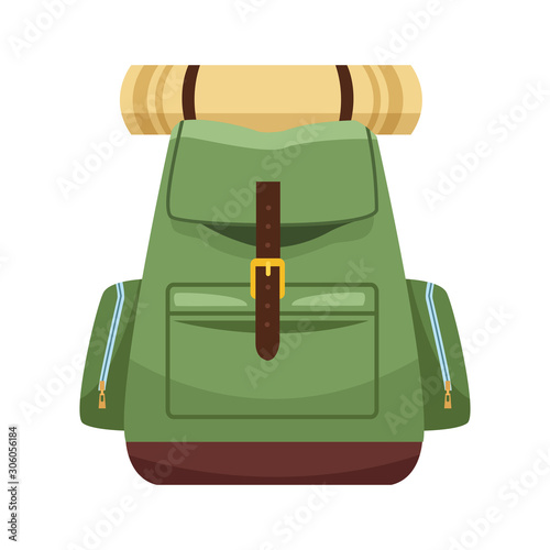 camping backpack with sleeping bag icon