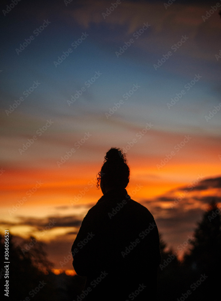 sunset silhouette of girl