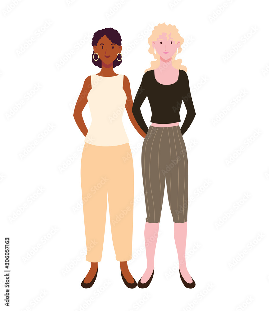 women standing with different poses on white background women standing with different poses on white background