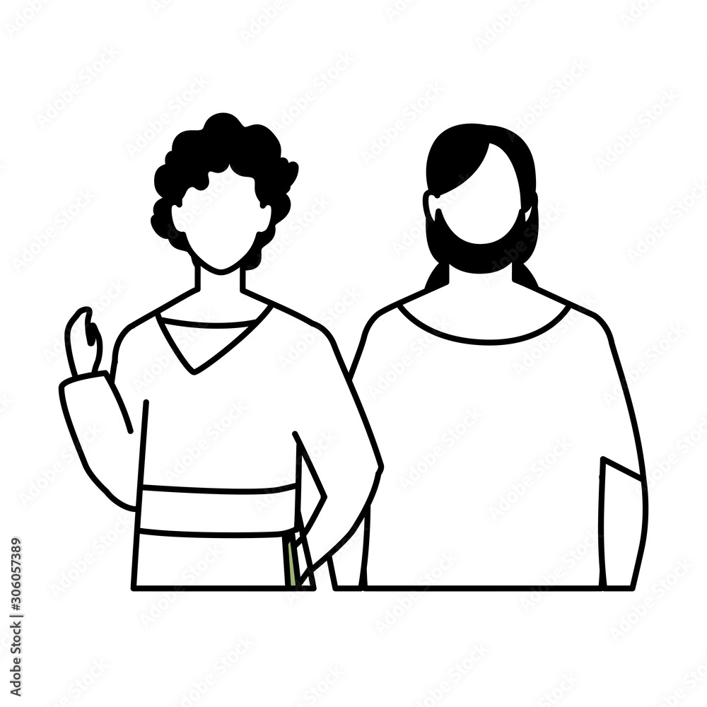 men faceless with different poses on white background men faceless with different poses on white background