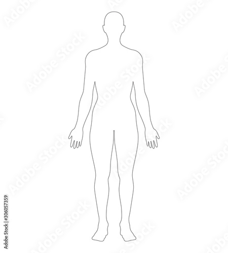 Anatomical Position Anterior View Female Body Outline Vector Illustration.