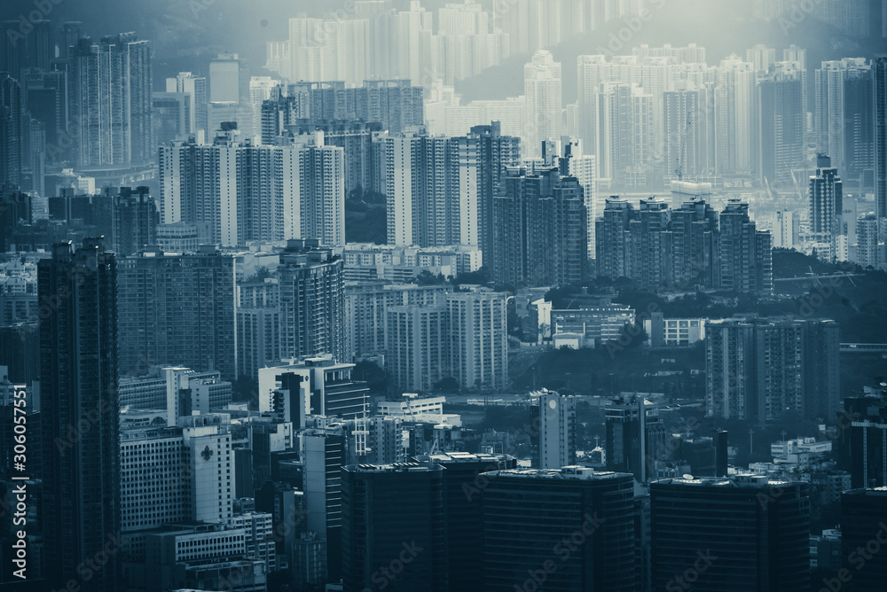 Hong Kong, Hong Kong - November 6 2019 : Hong Kong cityscape, view from mountains