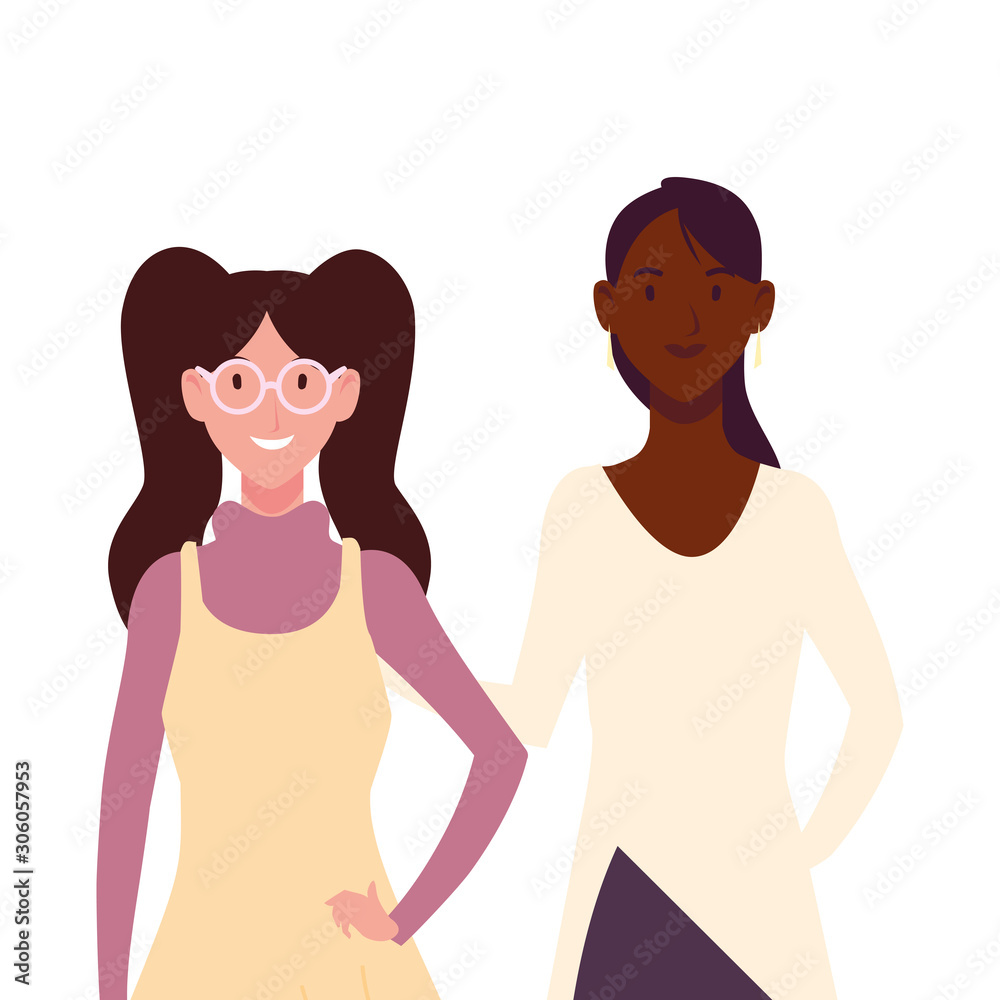 women with different poses on white background women with different poses on white background