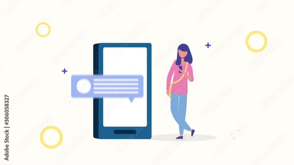 young woman using smartphone character young woman using smartphone character