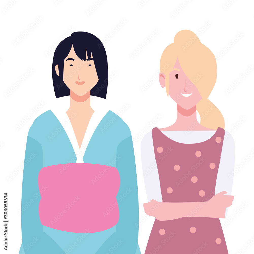 women with different poses on white background women with different poses on white background