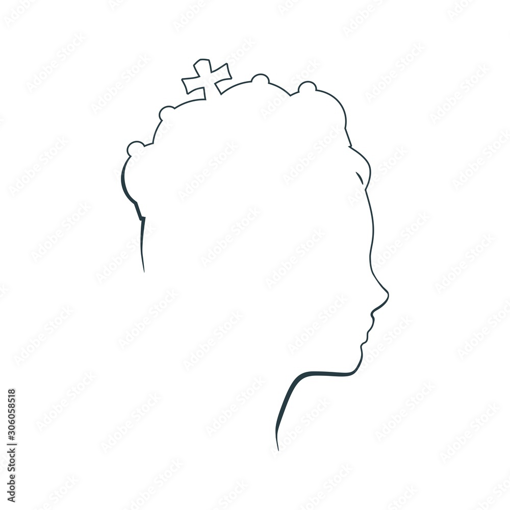 Profile view silhouette of a princess or queen. Cute girl portrait. Fashion branding emblem. Thin line style
