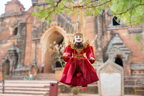 Traditional Burmese puppets sold at one corner inside the ancient Dhammayangyi temple, Bagan Myanmar © pangoasis