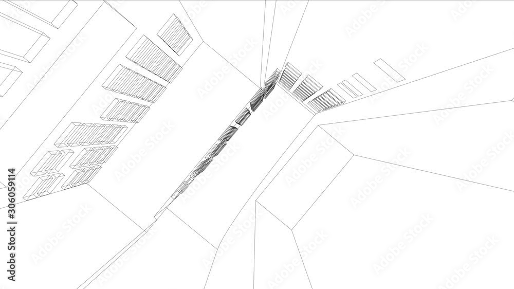 Abstract architecture geometric background 3d, Skyscraper from the bottom to the top