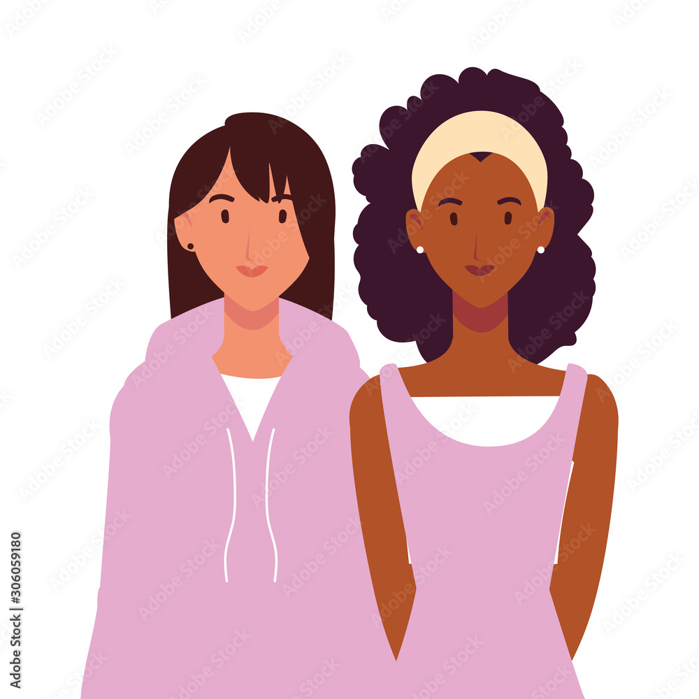 women with different poses on white background women with different poses on white background