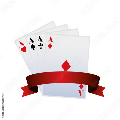 aces of playing cards with decorative ribbon