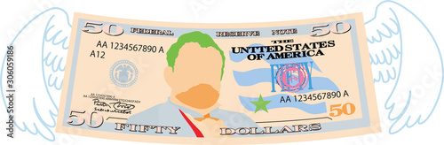 Colorful Feathered Deformed 50 dollars note