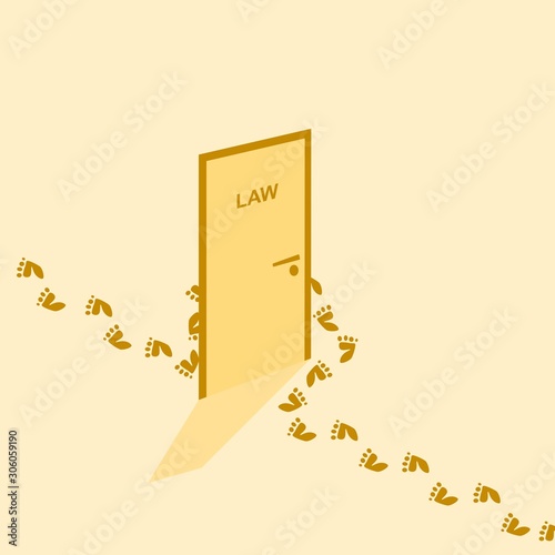 Human footprints bypass the door with the inscription law