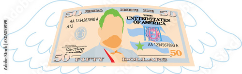 Colorful Feathered Deformed 50 dollars note