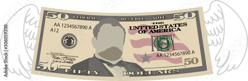 Feathered Deformed 50 dollars note