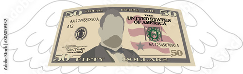 Feathered Deformed 50 dollars note