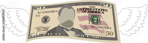 Feathered Deformed 50 dollars note