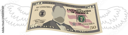 Feathered Deformed 50 dollars note