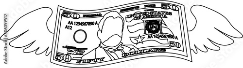 Feathered Deformed 50 dollars note outline