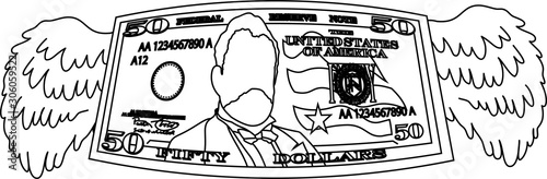 Feathered Deformed 50 dollars note outline