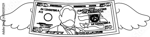 Feathered Deformed 50 dollars note outline