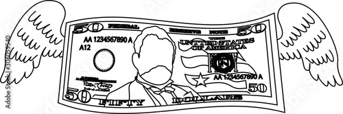 Feathered Deformed 50 dollars note outline