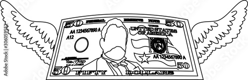 Feathered Deformed 50 dollars note outline
