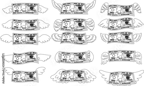 Feathered Deformed 50 dollars note outline set