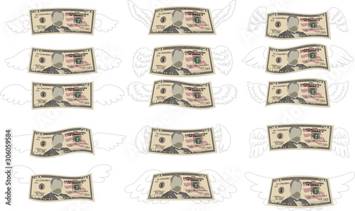 Feathered Deformed 50 dollars note set