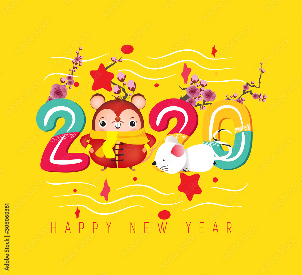 Fototapeta premium Happy chinese new year 2020. Year of the Rat