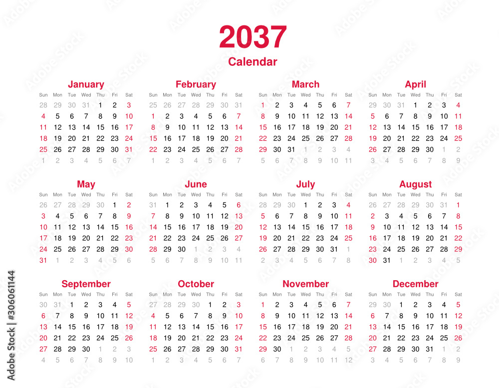 Calendar Template Vector Year