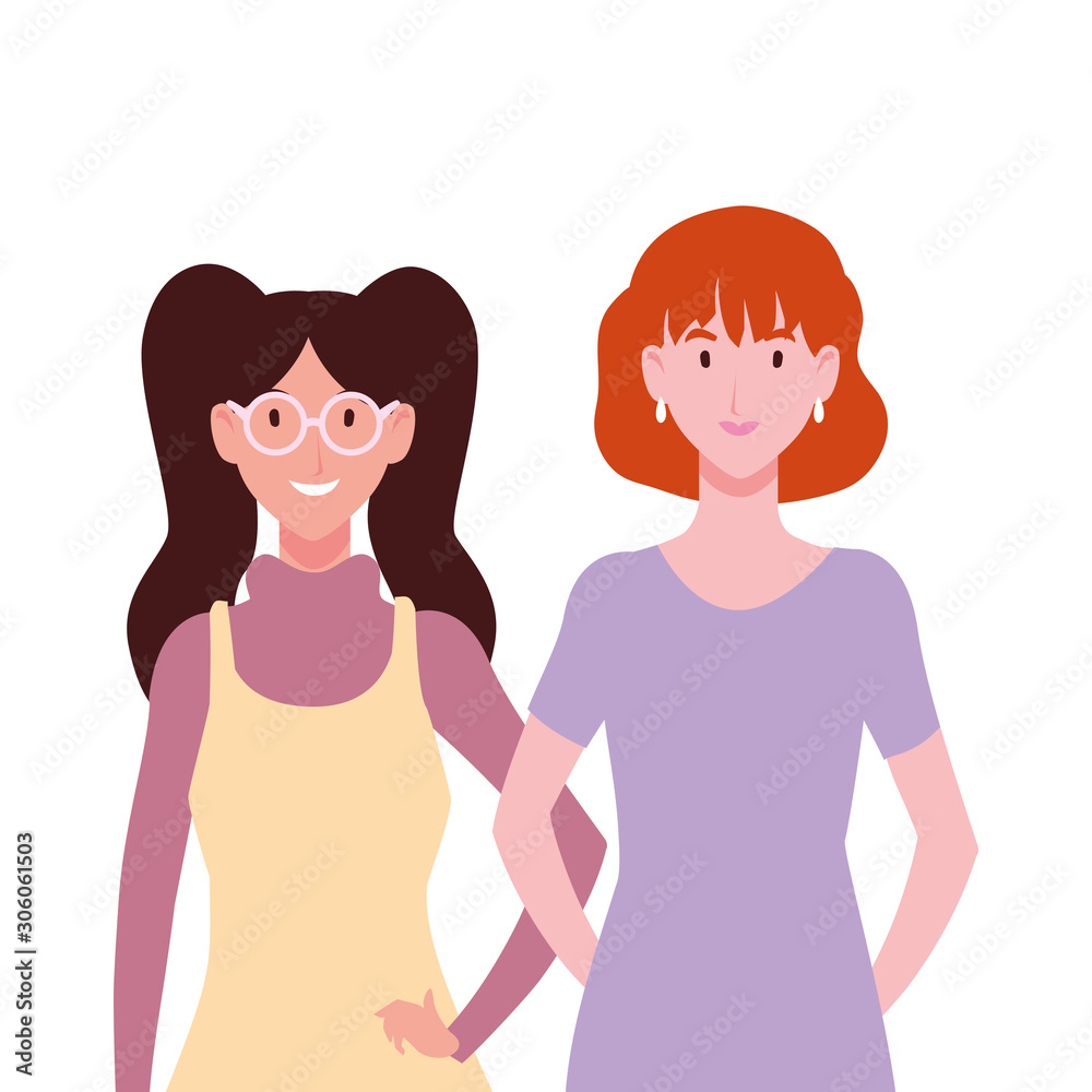 women with different poses on white background women with different poses on white background