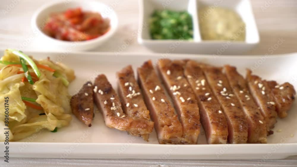 grilled sliced pork steak with vegetable - Asian Style grilled sliced pork steak with vegetable - Asian Style