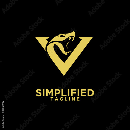 gold modern viper head with initial v logo icon design vector
