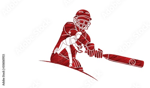 Cricket players action cartoon sport graphic vector