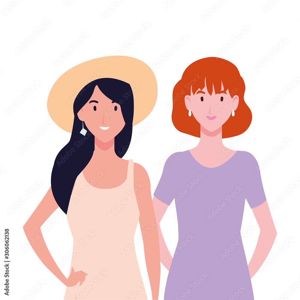 women with different poses on white background women with different poses on white background